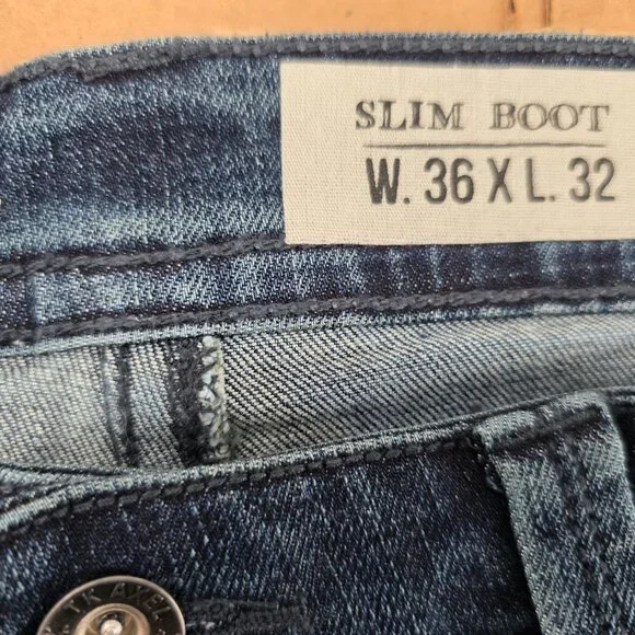 T.K. Axel Jeans Mens 36x32 Slim Boot Stretch Blue Denim Embroidered Pockets - Picture 6 of 13